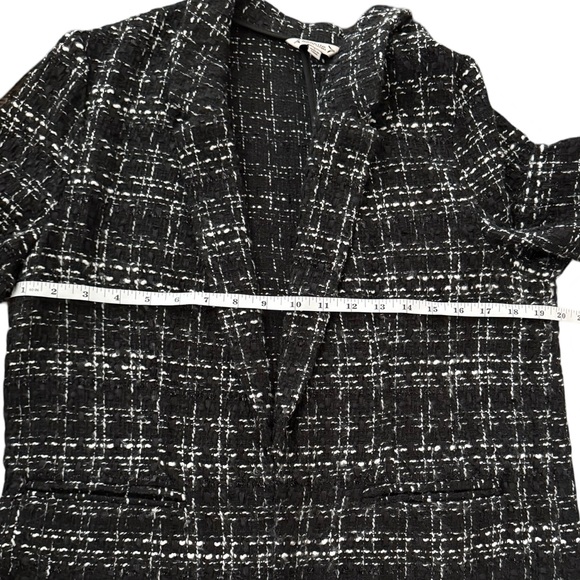 Nanette Lepore Plaid Open Front Blazer Soft Tweed Jacket Metallic Accent Large - Picture 10 of 12